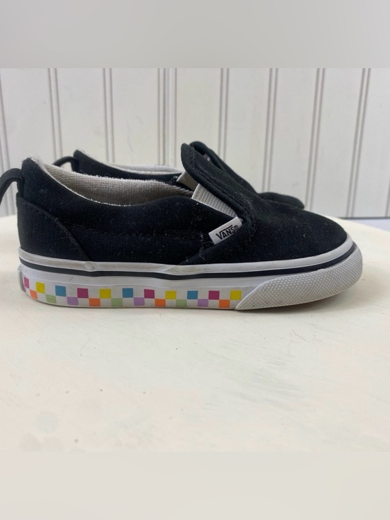 Vans Other - Vans Toddler Black Slip On Checkerboard Rainbow Sneakers Sz 7